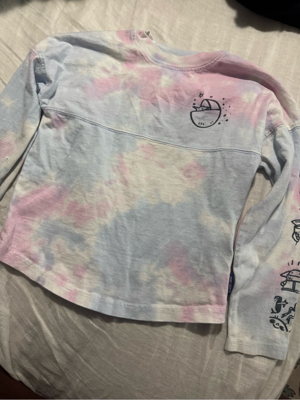 Disney Grogu Star Wars Long Sleeve Spirit Jersey Tie-Dye Tee - Pink & Light Blue